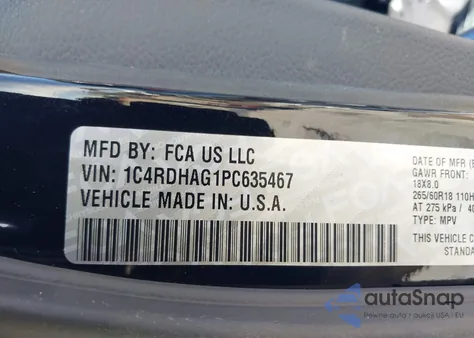 2023 Dodge Durango Sxt Rwd z USA, uszkodzony, nr VIN 1C4RDHAG1PC635467